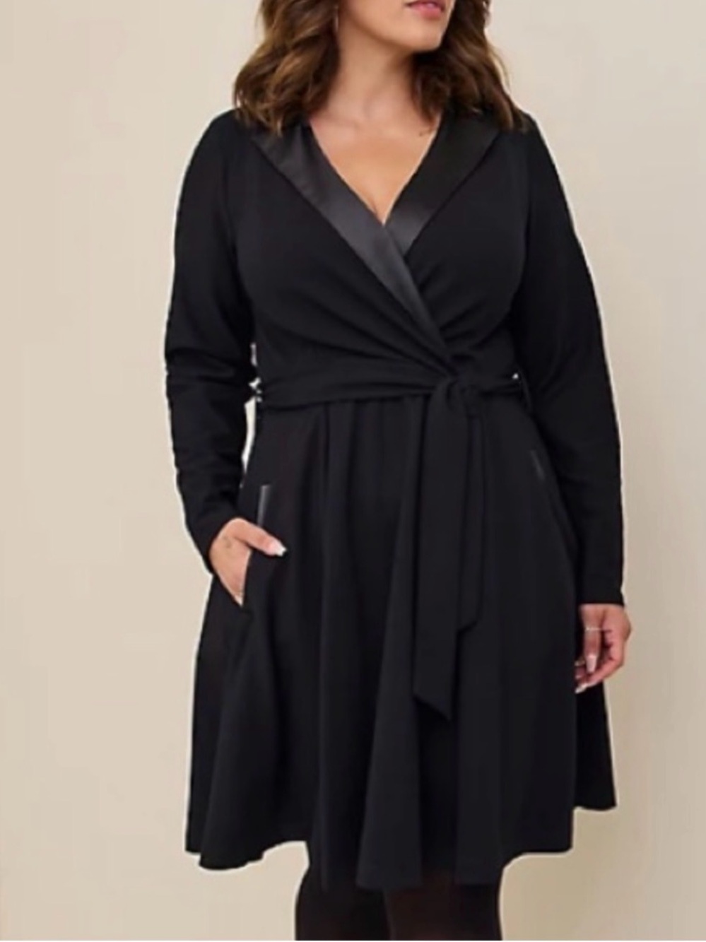 Torrid Black Satin-Trim Wrap Mini Dress - Picture 3 of 5